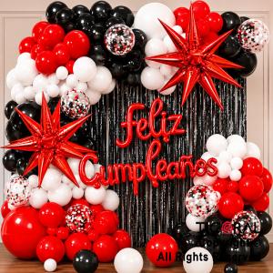 SET DE GLOBOS ARCO XL FELIZ CUMPLEA�OS NEGRO ROJO BLANCO (GY 7808) 100 UNIDADES